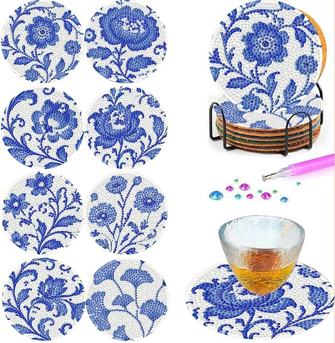 Mrnsiet 8PCS Flowers Diamond Art Coasters Kits by Mrnsiet