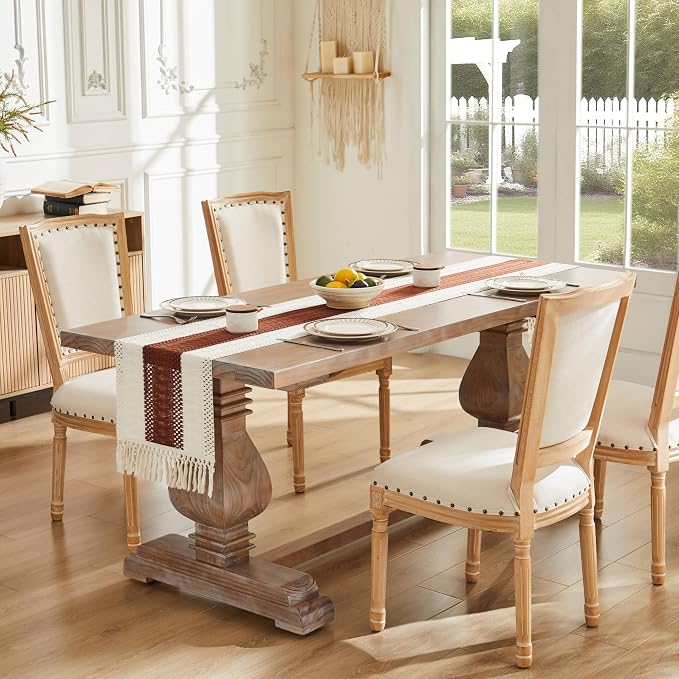 Macrame Style Bicolor Stitching Table Runner 14x60in Terracota | Woven Boho - Image 2