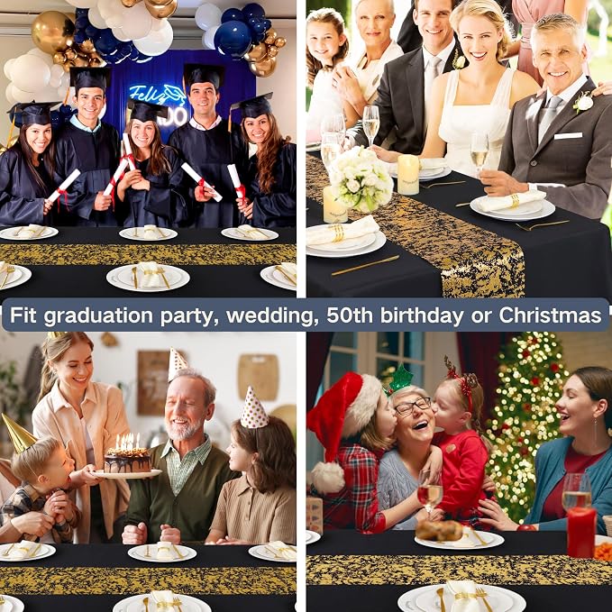 Snowkingdom Black and Gold Table Runner 49 Feet 588 inches Golden Metallic - Image 7