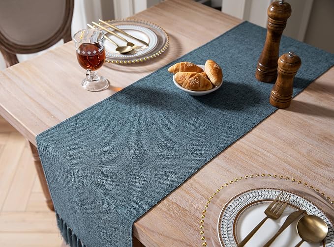 Blue Table Runners 72 Inches Long, Burlap Linen Style Rustic Farmhouse Table - Image 4