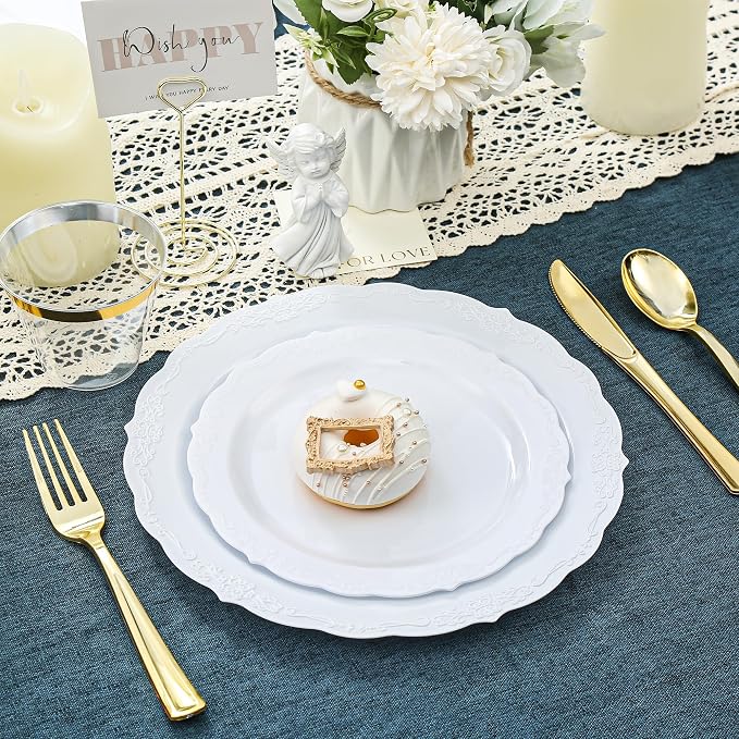 Upassion 100 Pieces White Plastic Plates - Image 3