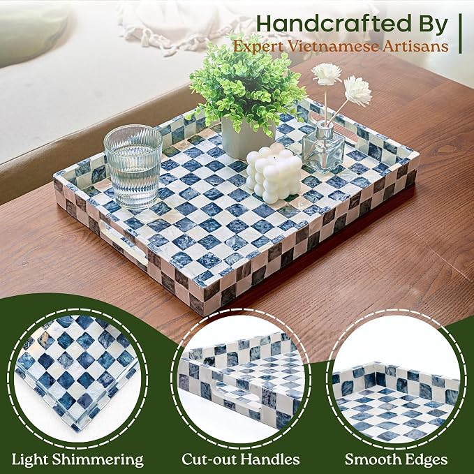 16"x12" Capiz Shell Coastal Decorative Serving Tray, Nautical Serving Tray - Image 4