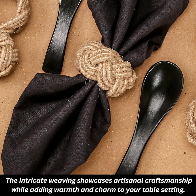 ALPHA Living HOME Round Jute Woven Napkin Rings, Water Hyacinth Easter Napkin - Image 4