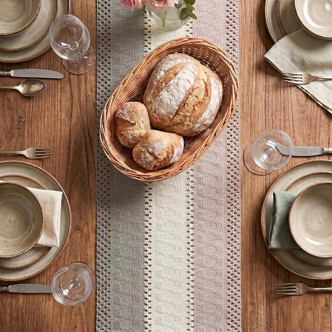 Artoid Mode Grey Beige Pink Farmhouse Rustic Table Runner 12x60 Inch | Holiday - Image 2