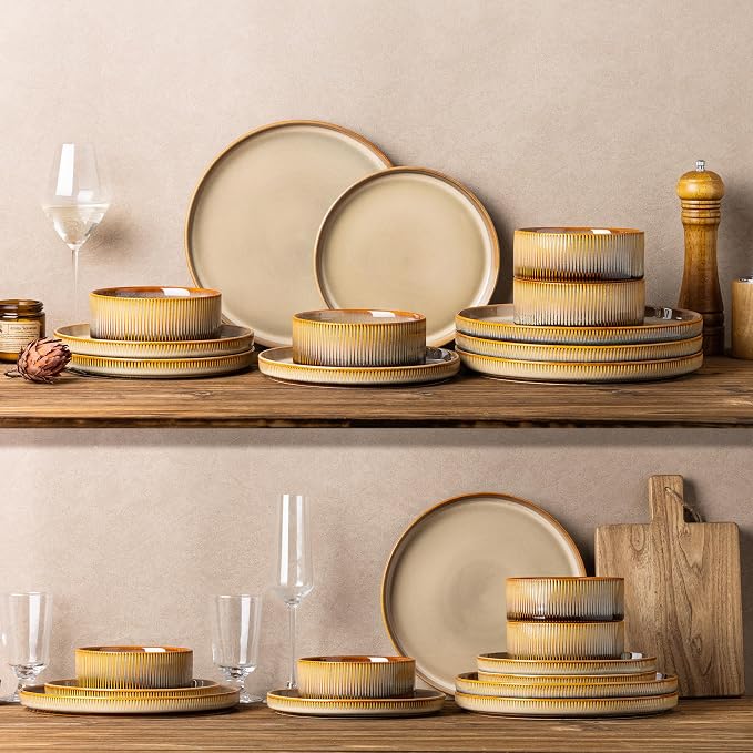 Ceramic Dinnerware Set for 4, 12-Piece Plates and Bowls Set | Lightweight - Image 7