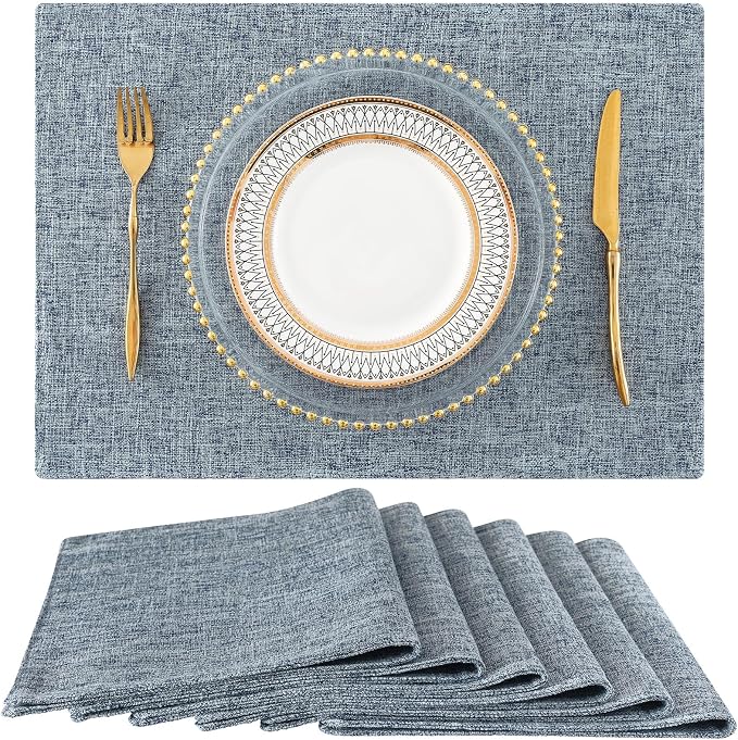 Faux Cotton Linen Placemats Set of 6, Cloth Washable Farmhouse Dining Table Mats by homing
