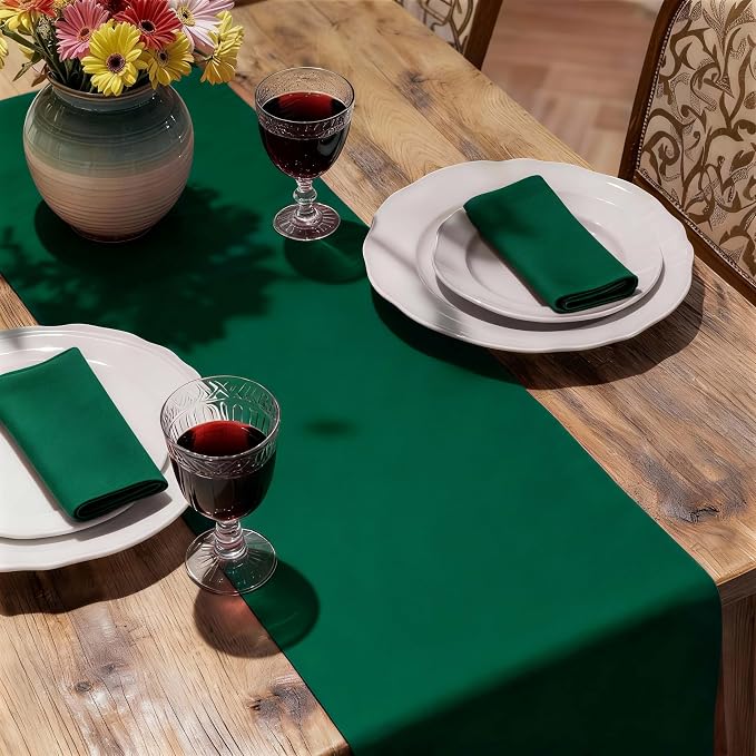 MEANMOY Green Table Runner 48 Inches Long Waterproof Washable Table Runners | - Image 6