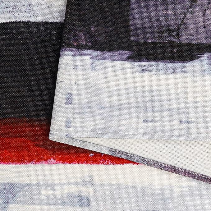 Red and Black Table Runner, Teal Abstract Modern Art Burlap Table Runners - Image 3