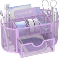 Mesh Desk Organizer with Drawer, 9-Compartment Pen Holder by SUPEASY