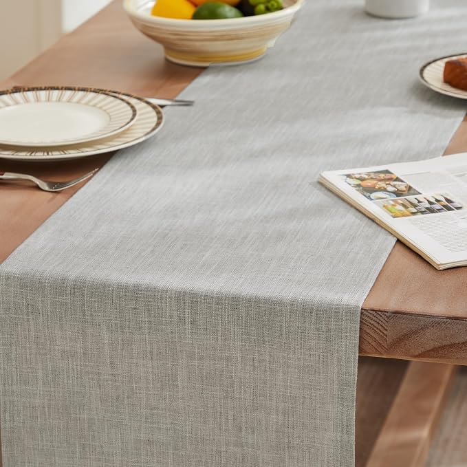 Rustic Cotton Linen Table Runner, 13x36 Inches Light Grey | Farmhouse Style - Image 3