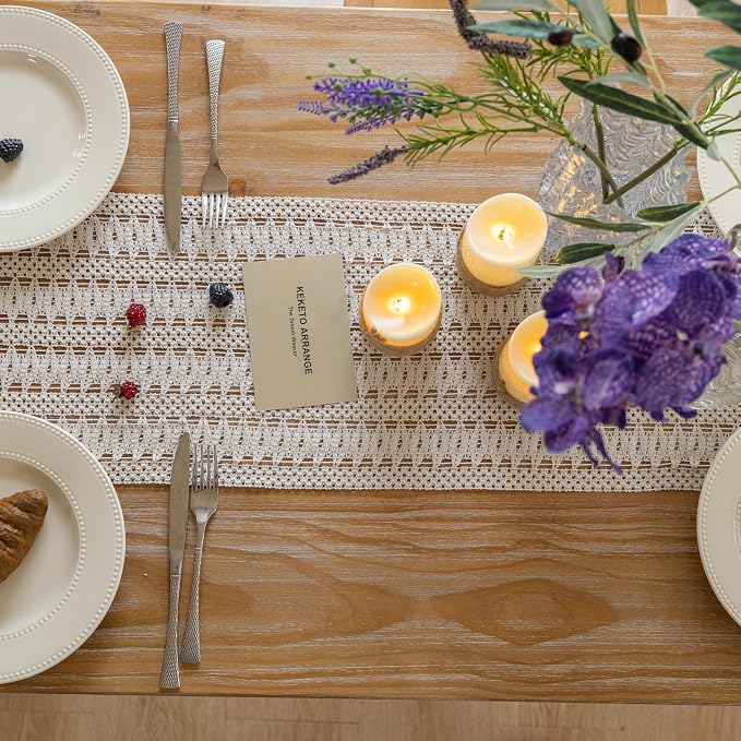 Keketoarrange Boho Macrame Table Runner 12x108 Inch | Woven Burlap Rustic - Image 2