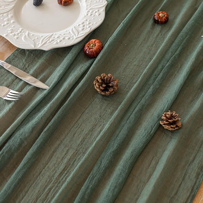 6Pcs Forest Green Cheesecloth Table Runner 120 Inches - Image 4