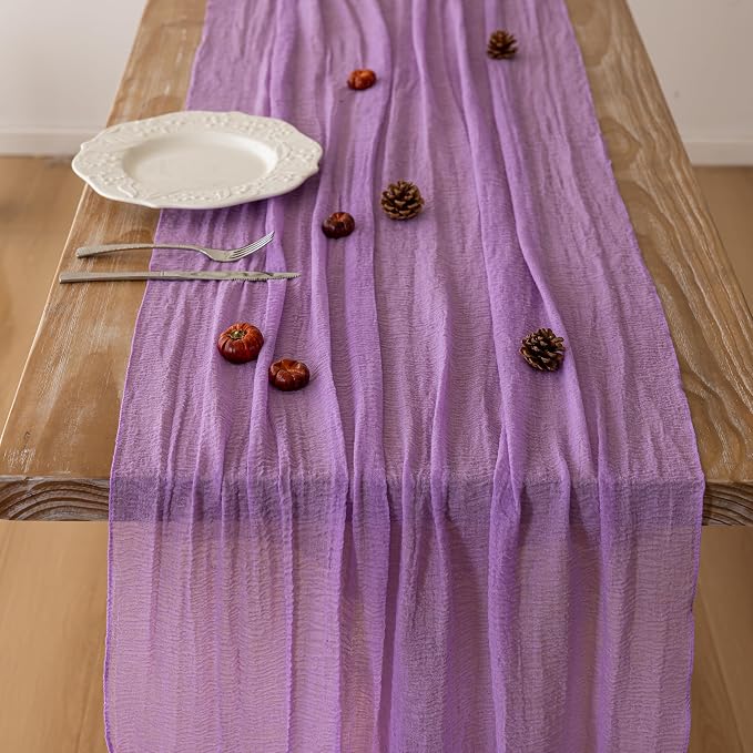 3Pcs Lilac Purple Cheesecloth Table Runner 120 Inches - Image 4