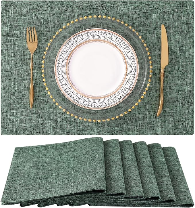 Faux Cotton Linen Placemats Set of 6, Cloth Washable Farmhouse Dining Table Mats by homing