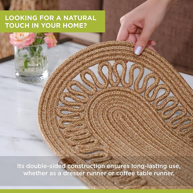 Oval Jute Table Runner | Woven Braided Dining Runner | Natural Textured Rattan - Image 4