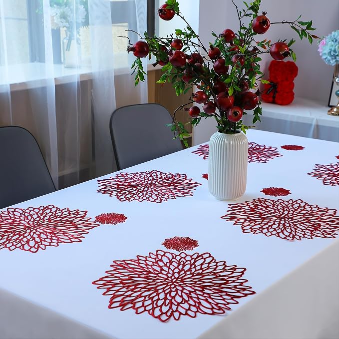 Snowkingdom 12 Pack Red Placemats Metallic Shiny Pressed Vinyl Dining Mats - Image 4