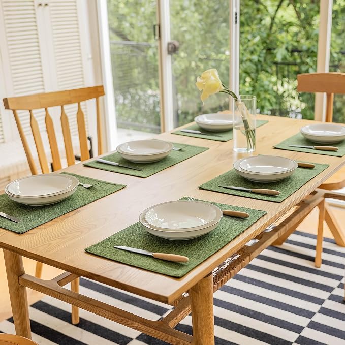 Demetex Cloth Placemats Green Set of 4 Vintage Textured Linen Place Mats Heat - Image 6
