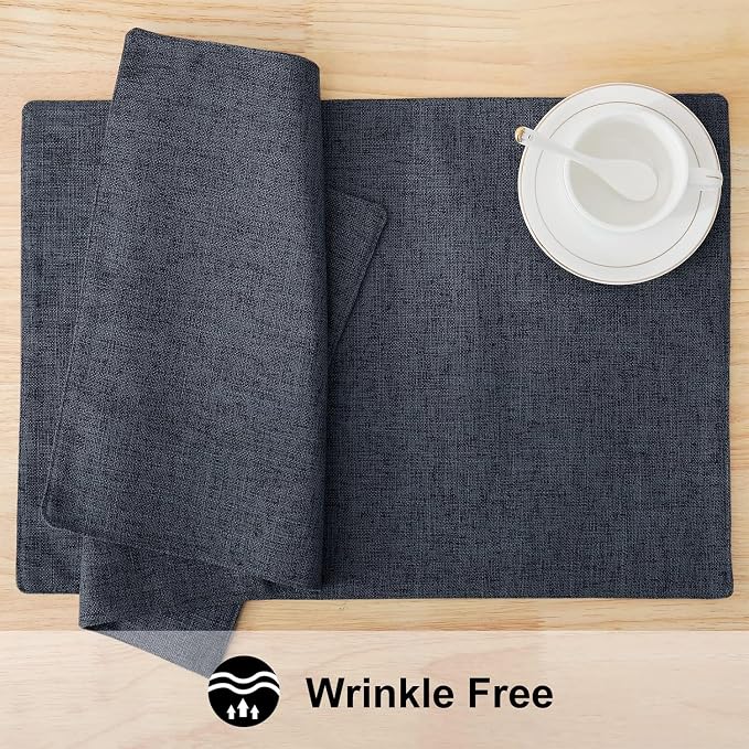 Faux Cotton Linen Placemats Set of 8, Cloth Washable Farmhouse Dining Table Mats - Image 5
