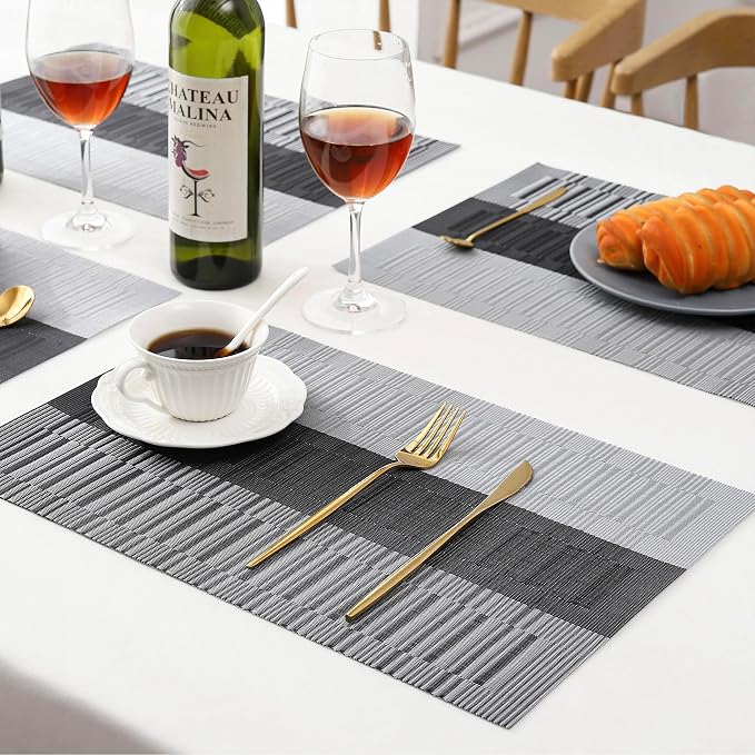 Leetaltree Grey with White Striped Placemats Set of 12 - Image 8