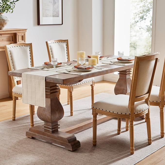Linen Checked Farmhouse Table Runner, 13x36 Inches Neutral Beige | Raised Grid - Image 3