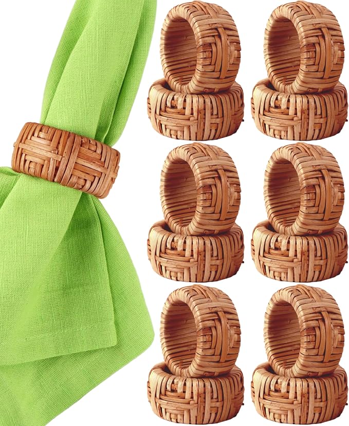 Farmhouse Napkin Rings Set of 12, Hand-Woven Napkin Ring by CLEENTABLE