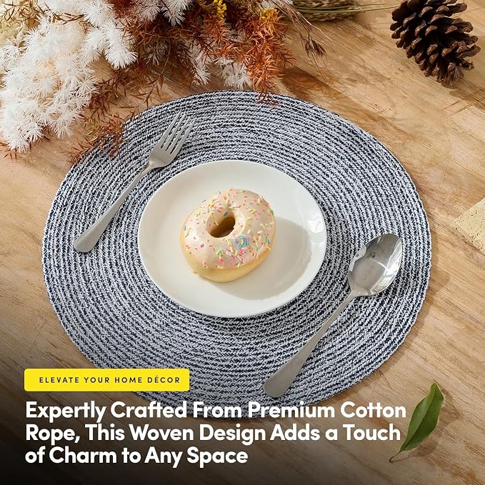 Round Placemats Set of 4-100% Cotton Two-Tone Placemat - Image 2