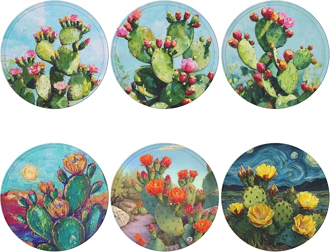 Cactus Coasters Leather Round Drink Coasters 6 Pcs Set - Image 2