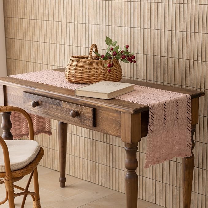 Keketoarrange Boho Macrame Table Runner 12x36 Inch | Woven Burlap Rustic Runner - Image 3