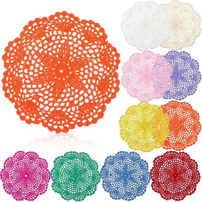 10 Pcs 8 Inch Cute Crochet Doilies Crochet Flower Coasters Handmade Cotton by Gandeer