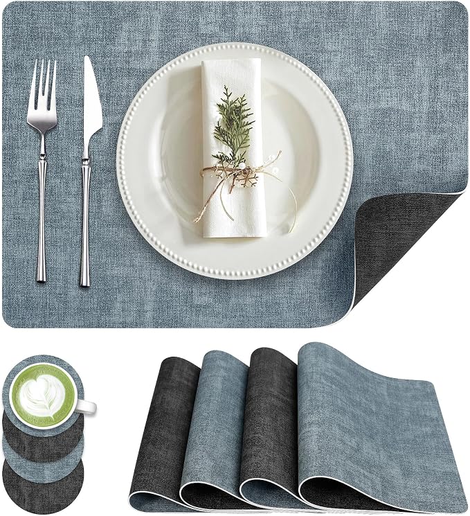 Fyvva Placemats Set of 4 Wipeable Reversible Faux Leather by Fyvva