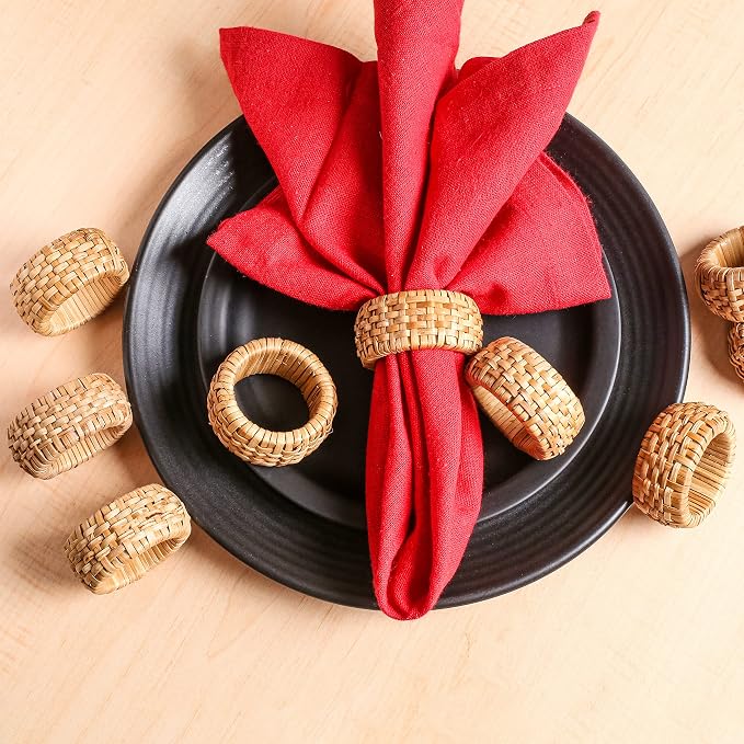 Lightnpro Natural Rattan Decorative Napkin Rings Set of 12, Serviette Napkin - Image 8