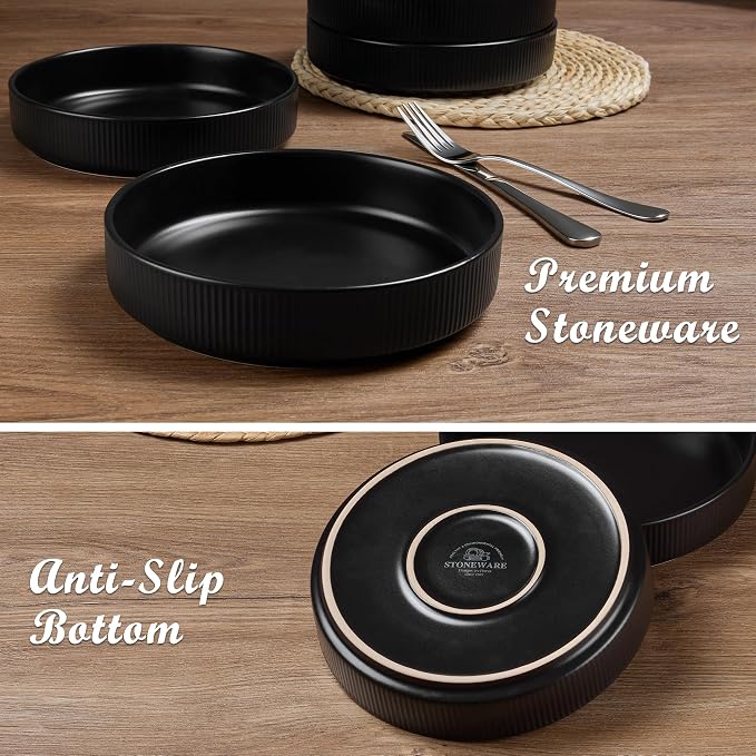E-far Pasta Bowls Set of 4, 35oz Large Salad Bowl Plate - Image 5