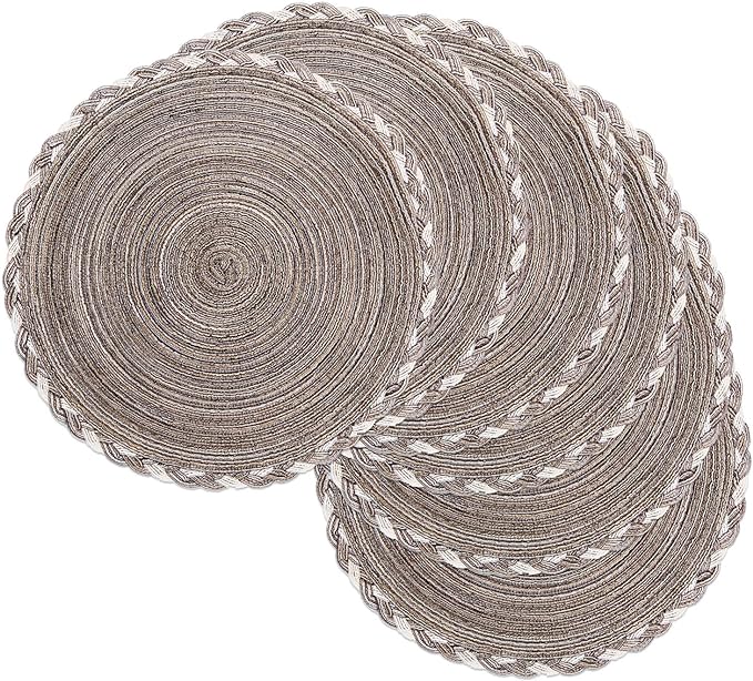 SHACOS Round Placemats Set of 6 Braided Glitter Round Table Placemats 15 inch by SHACOS