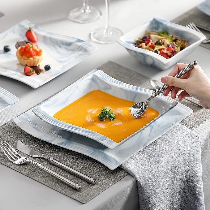 MALACASA Plates and Bowls Sets, 26 Piece Blue Dinnerware Sets - Image 5