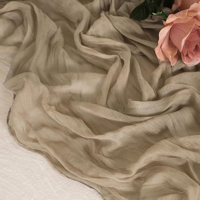 Snowkingdom 6 PCS Nude Brown Cheesecloth Table Runner, Taupe Light Tan 120 inch - Image 4