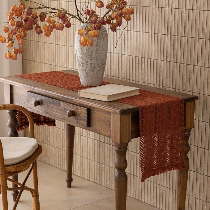Fall Thanksgiving Boho Macrame Table Runner 12x72 Inch | Woven Burlap Rustic - Image 7