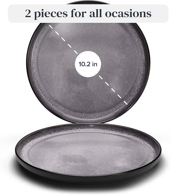 PURE LIVING INTERIOR DESIGN Stoneware Dinner Plates Set of 2, Large Dark Gray - Image 3