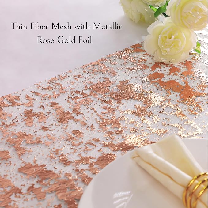 Snowkingdom 2 Pieces Rose Gold Table Runner 11"x108" Glitter Sequin Metallic - Image 3