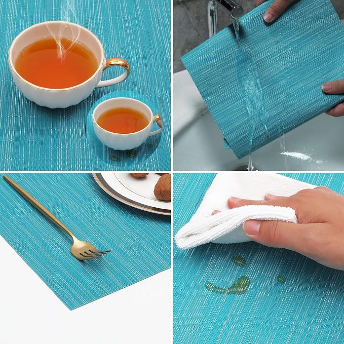 SHACOS Woven Vinyl Placemats Set of 4 Non Slip Heat Resistant Place Mats - Image 8