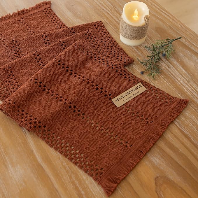 Fall Thanksgiving Boho Macrame Table Runner 12x60 Inch | Woven Burlap Rustic by KEKETOARRANGE