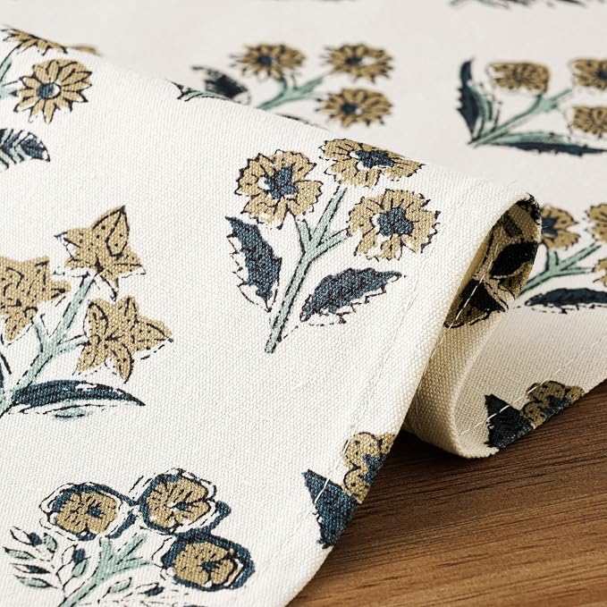 Block Print Floral Decorative Table Runners, 13x48 Inch Latte | 100% Organic - Image 5