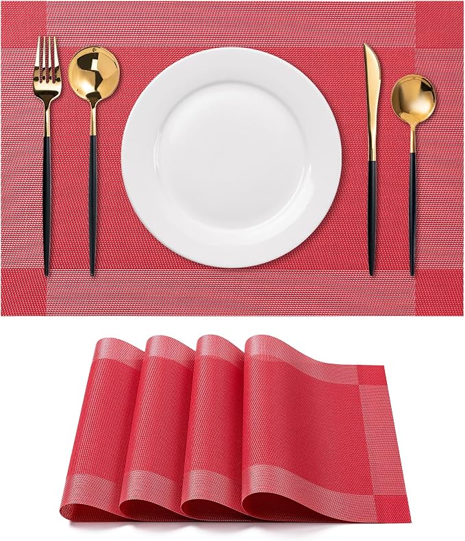 Placemats Set of 4 Washable IndoorB-Four-Corner-red | Outdoor Vinyl Place Mats by CADONO