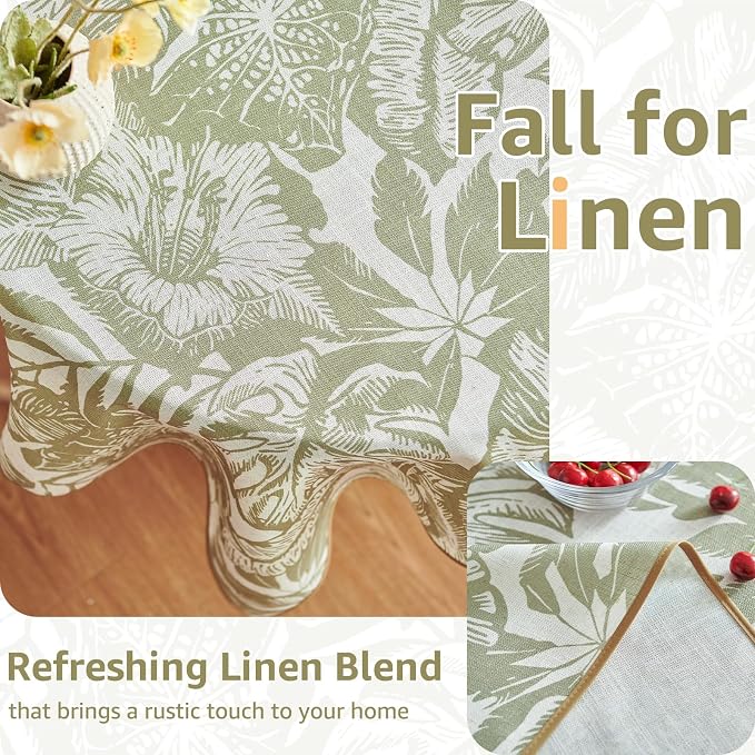 jinchan Green Tropical Floral Linen Rectangle Table Cloth 50x70 | Tropical - Image 4