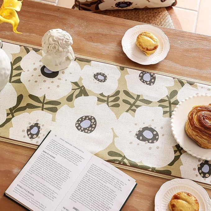 bilin gaier Designer French Linen Long Table Runner, Floral Pattern, Dining - Image 7