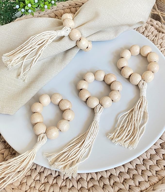 Handmade Napkin Ring with Wood Beads & Jute Twine - Image 4