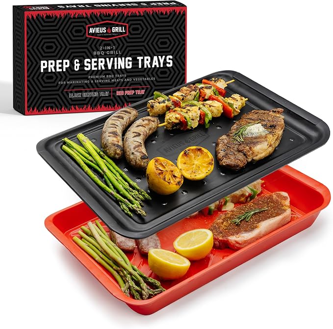 AVIEUS Grill Prep and Serve Trays | Set of 2 Stackable, Melamine Trays | by BlazinGrill