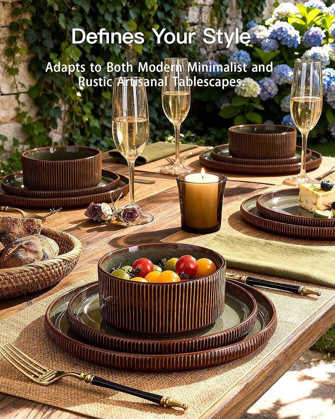 Stoneware Dinnerware Sets, Reactive Glaze Dishes Set - Image 2
