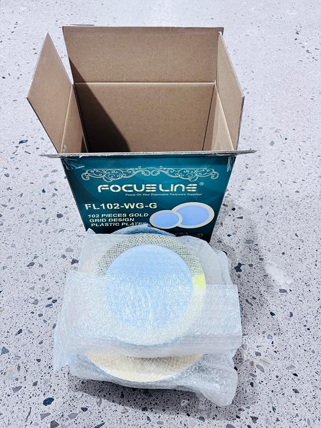 FOCUSLINE Gold Plastic Plates Set of 102, Disposable Plates - Image 7