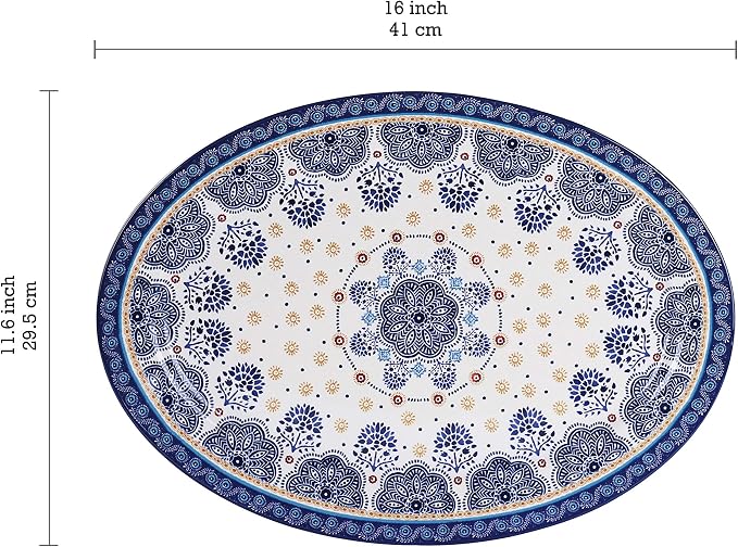 Bico Blue Talavera Ceramic 16 inch Oval Platter, Microwave & Dishwasher Safe - Image 2