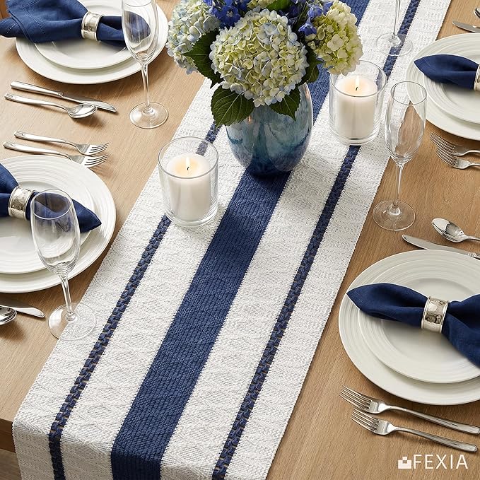 Boho Table Runner with Tassels for Fall Home Decor 12x72 Blue Decor | 72 Inches - Image 3